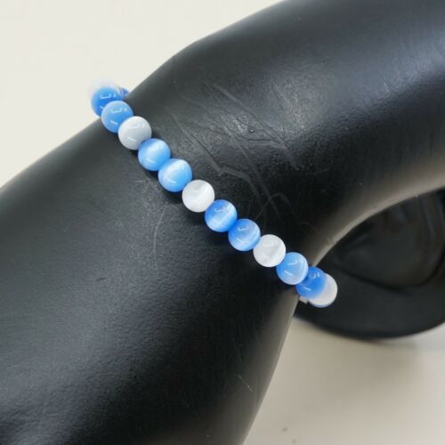 5.5”, Mexico Sterling 925 Silver Handmade Bead Bracelet, Blue Tiger’s Eye beads