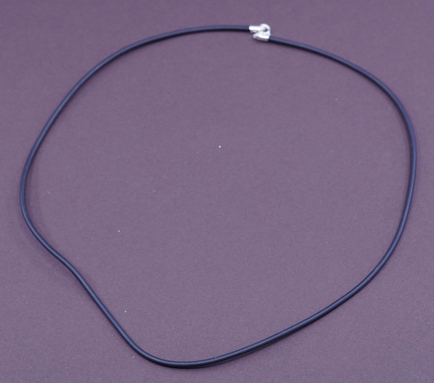 18”, VTG handmade necklace, black rubber thread choker W/ sterling silver clasp