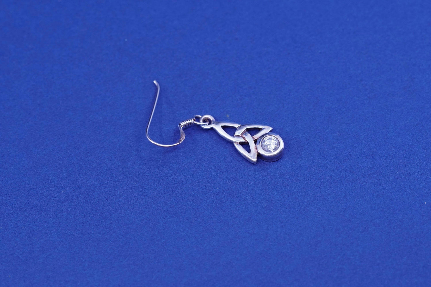 Vintage sterling silver handmade earrings, 925 filigree knot Irish drop with Cz