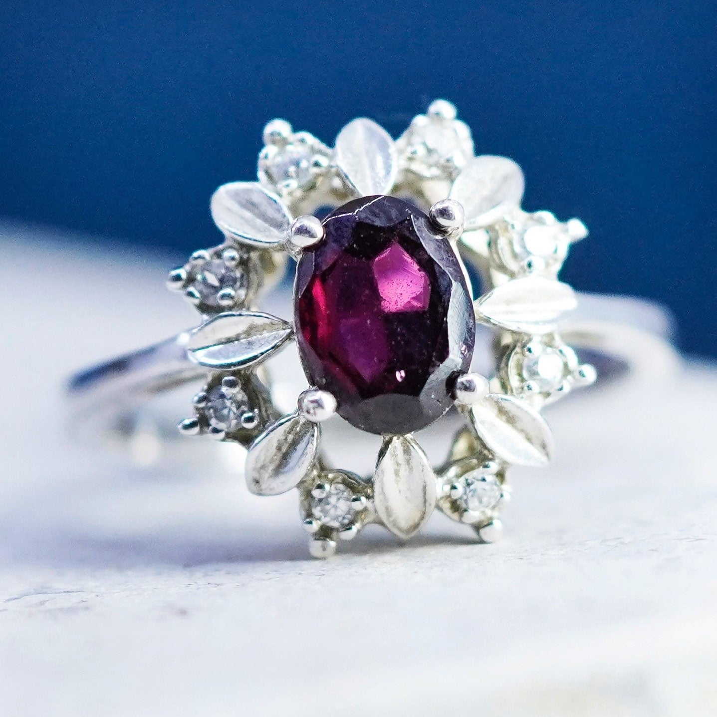 Size 8.25, Vintage Sterling 925 silver handmade ring with amethyst