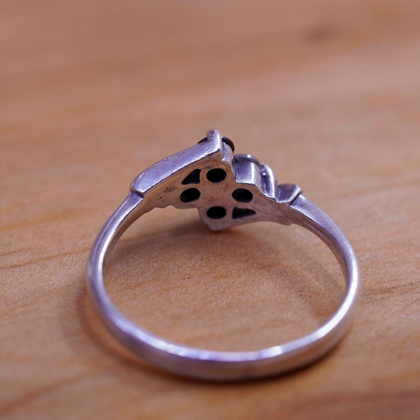 Size 8, vintage Sterling silver handmade ring, 925 band with black clear cz