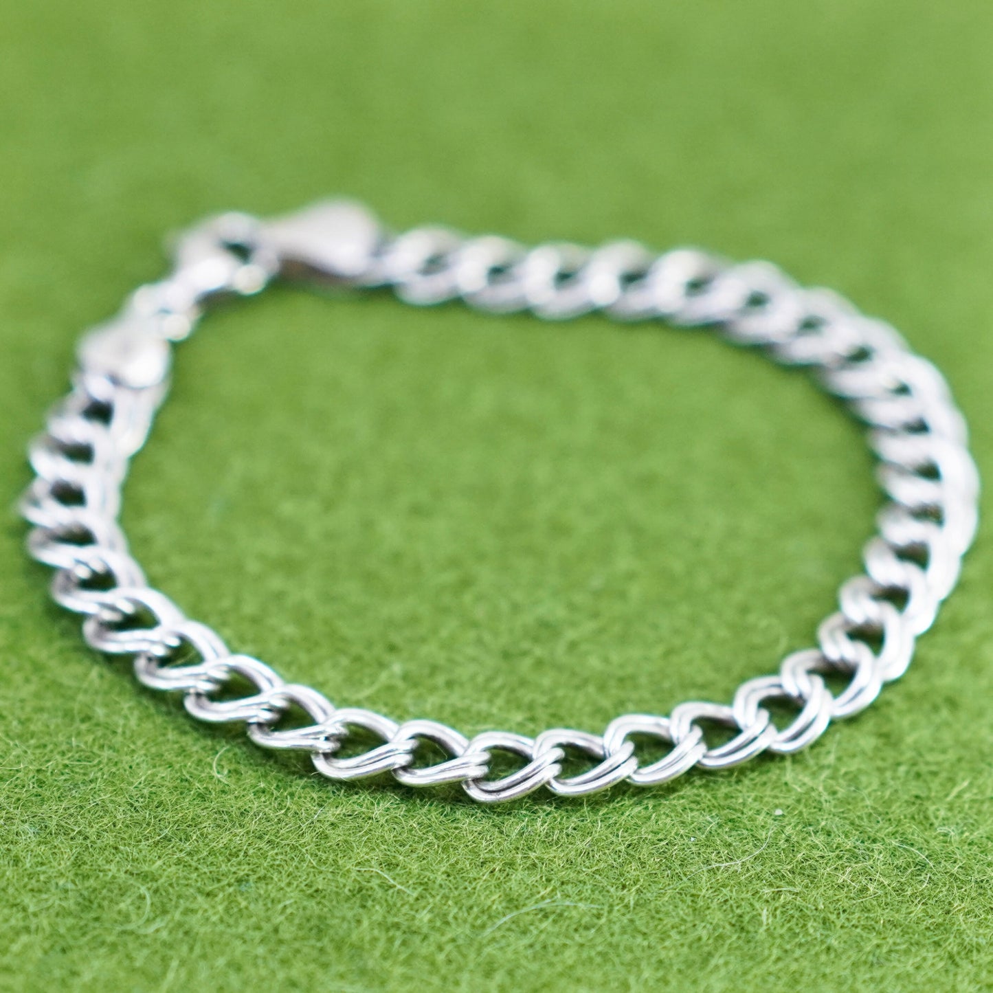 7”, 6mm, Vintage sterling silver bracelet, 925 double curb chain