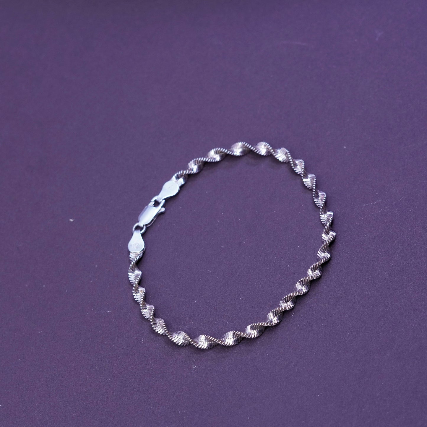 7.25”, vermeil gold over Sterling silver twisted herringbone bracelet 925 chain