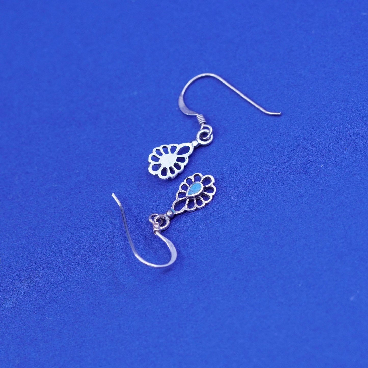 Vintage Sterling 925 silver handmade earrings with teardrop turquoise