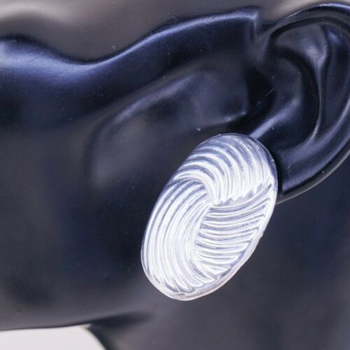 Vintage Sterling Silver Handmade Earrings, 925 Ribbed Studs, Stamped 925 Mexico