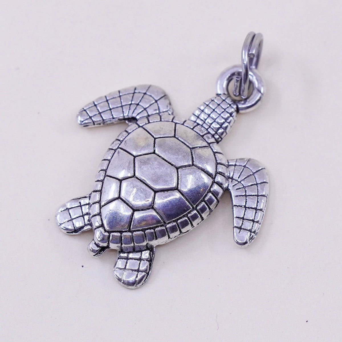 Vintage sterling silver handmade pendant, 925 turtle charm