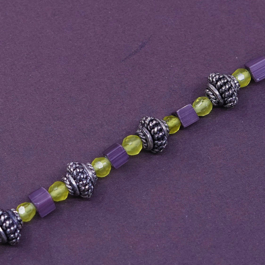 7", Sterling 925 silver bracelet w/ peridot N golden tiger eye beads bracelet