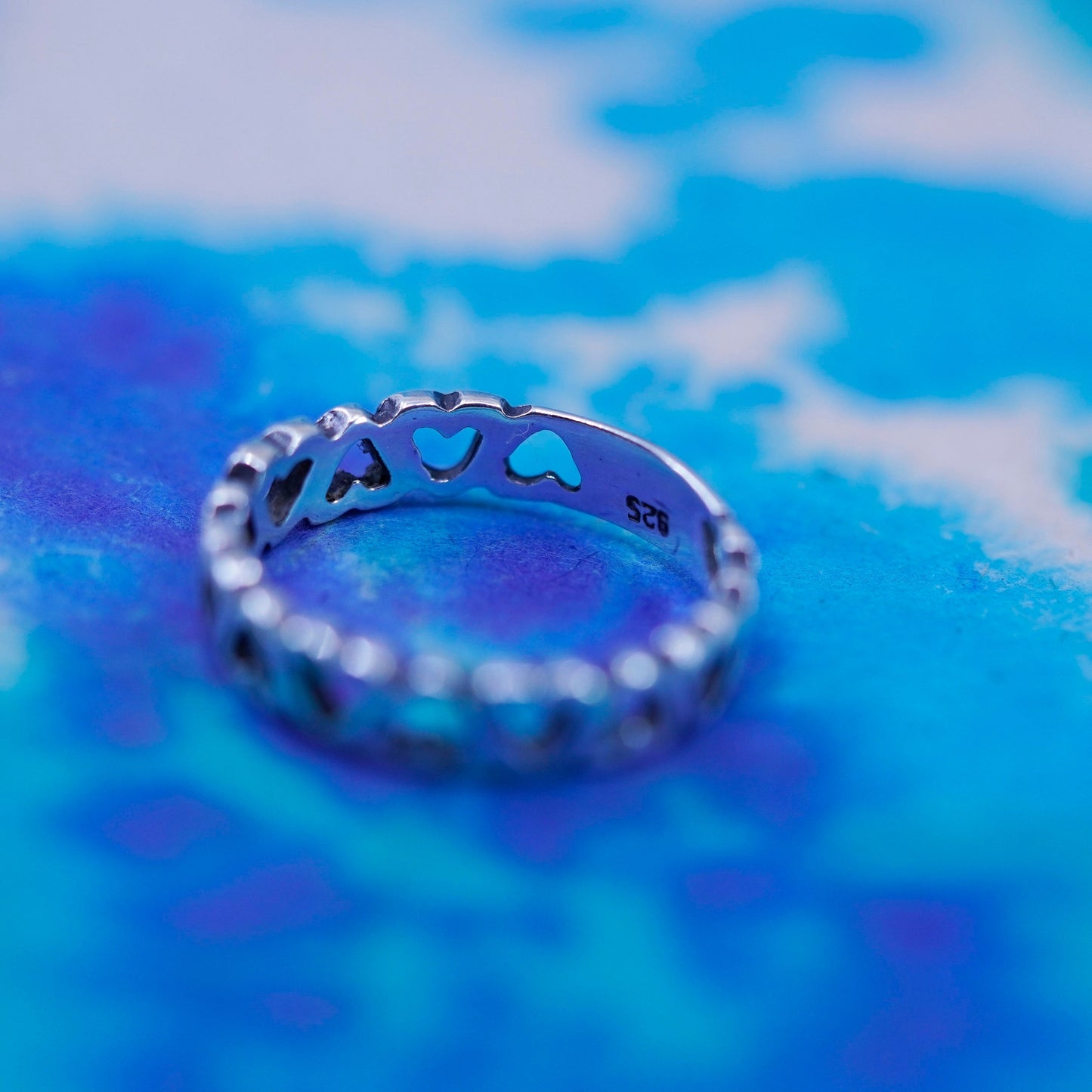 Size 7, vintage sterling silver handmade ring, 925 stackable heart band