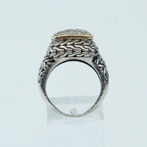 Sz 6.75, Vtg Sterling Ring with 10K gold accent, 925 Silver W/ Cluster Cz Inlay