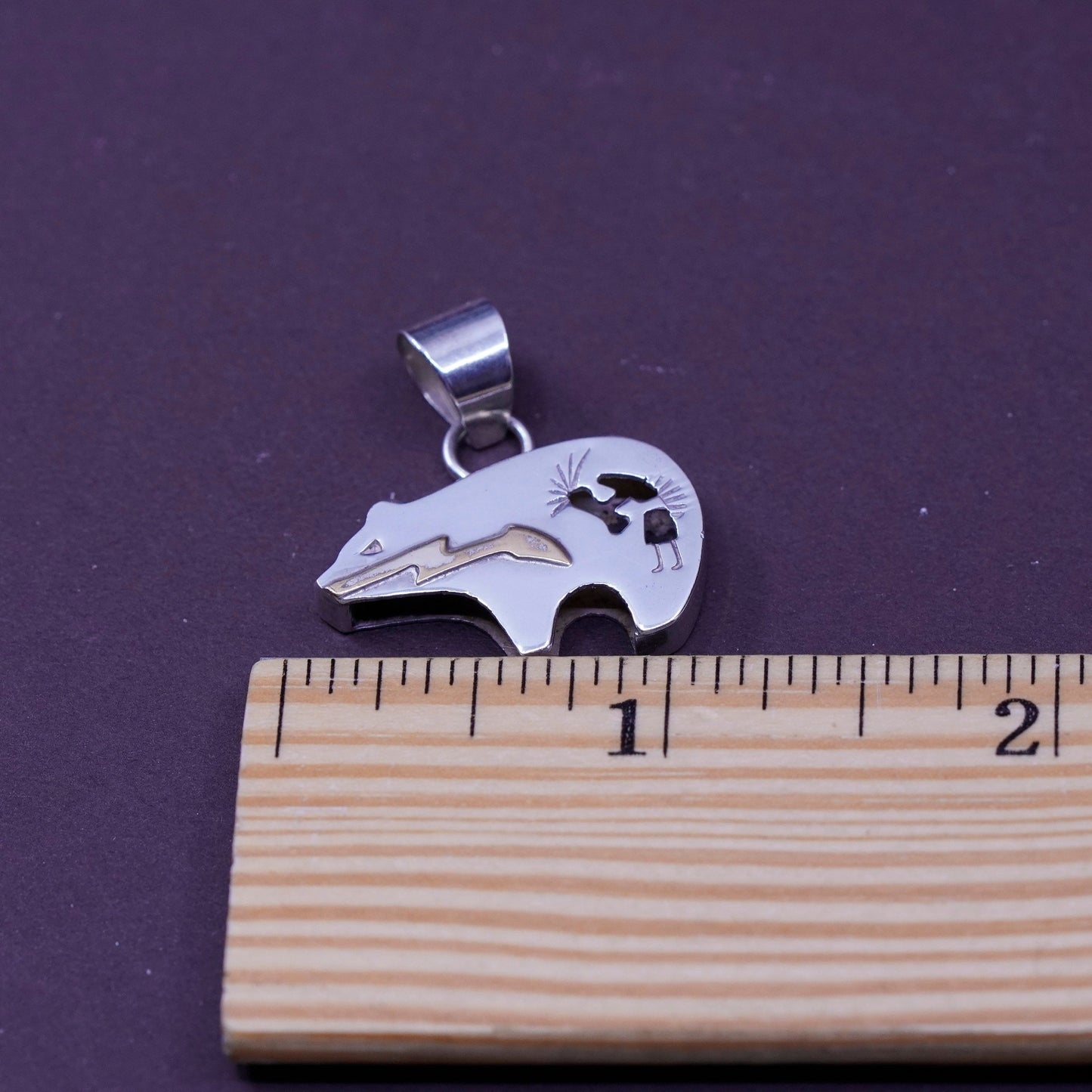 Vintage two tone Sterling silver handmade pendant, southwestern 925 polar bear