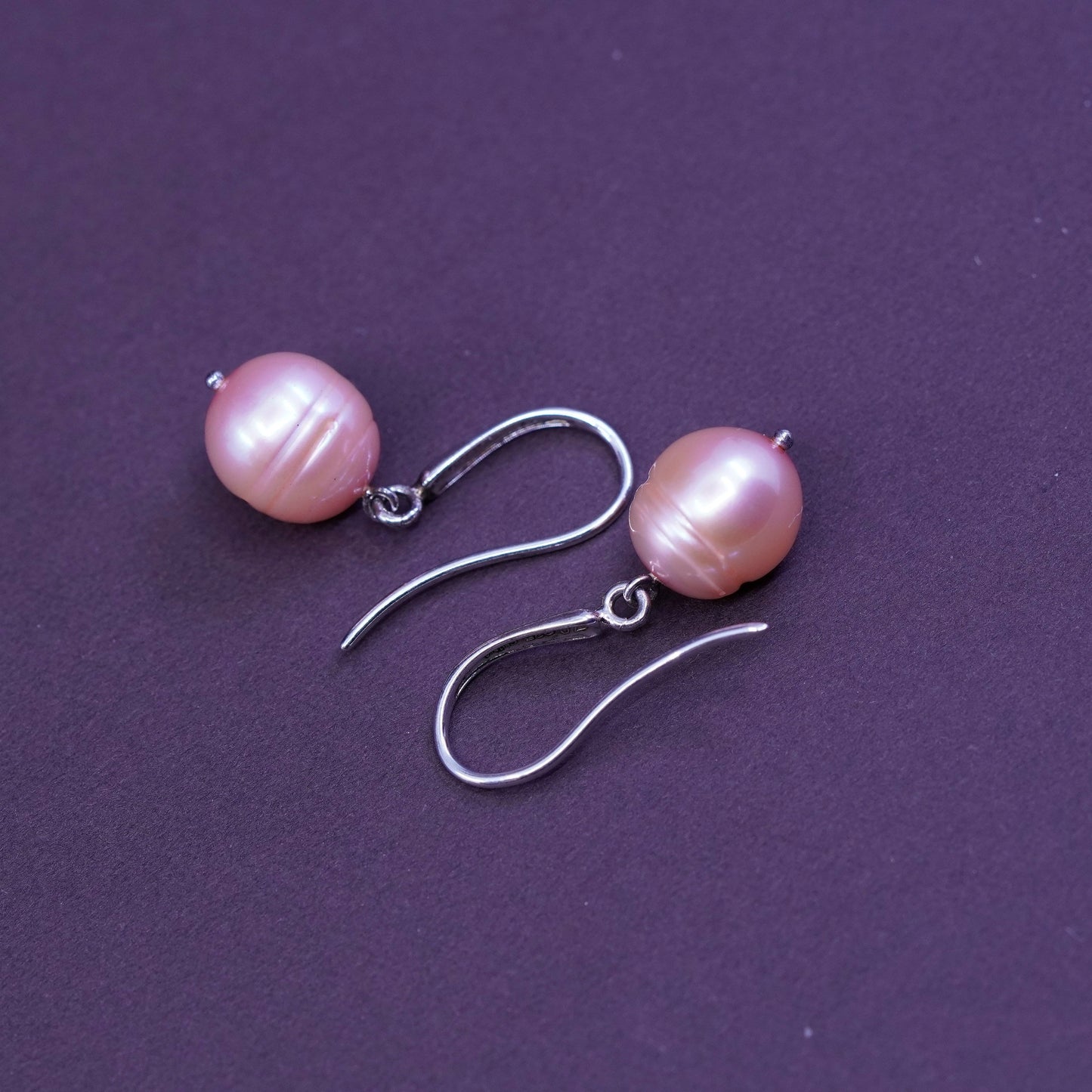 Vintage FL Sterling silver handmade earrings, 925 hooks with pink pearl drops