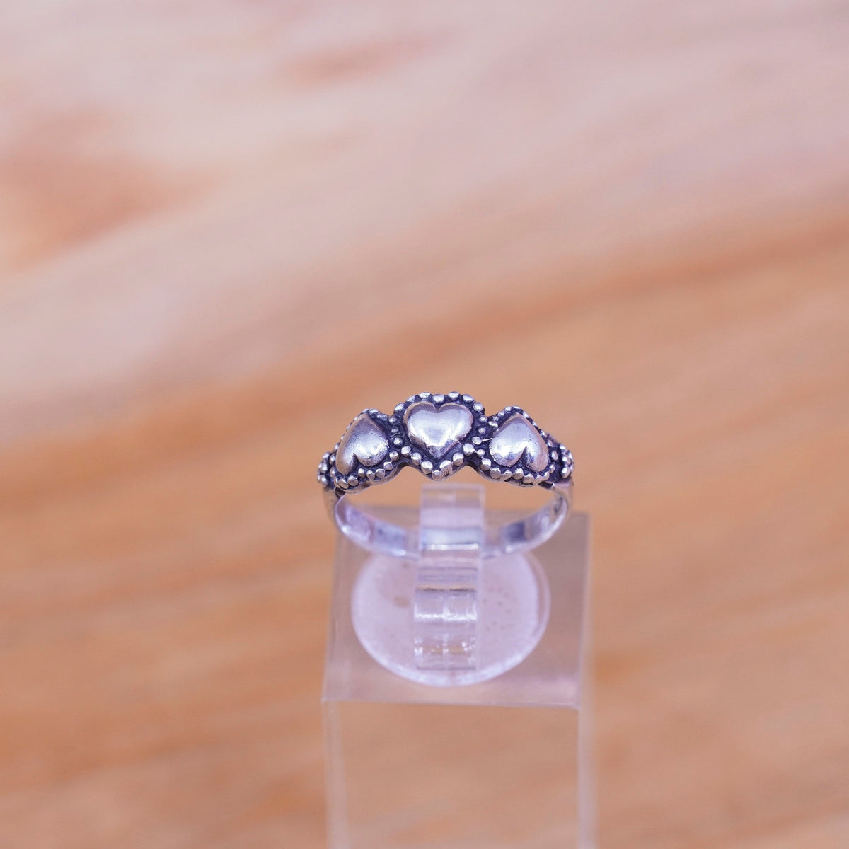 Size 6.75, vintage Sterling silver ring, southwestern 925 heart band with beads