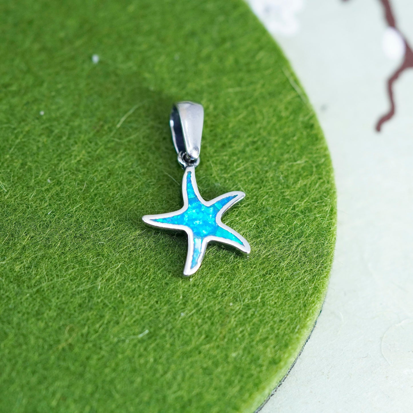Vintage Sterling silver handmade pendant, 925 star starfish with opal inlay