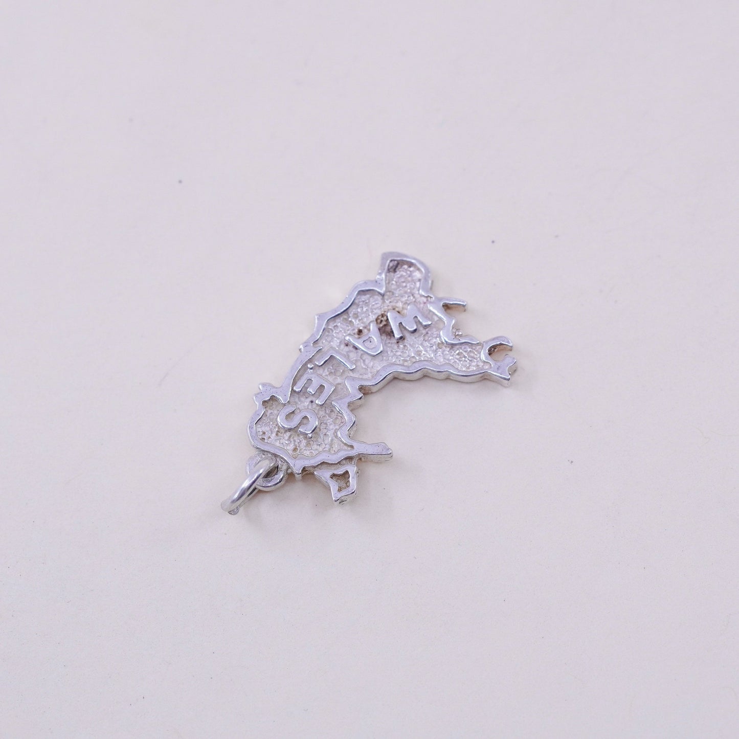 Vintage sterling handmade traveler pendant, 925 Wales map tag