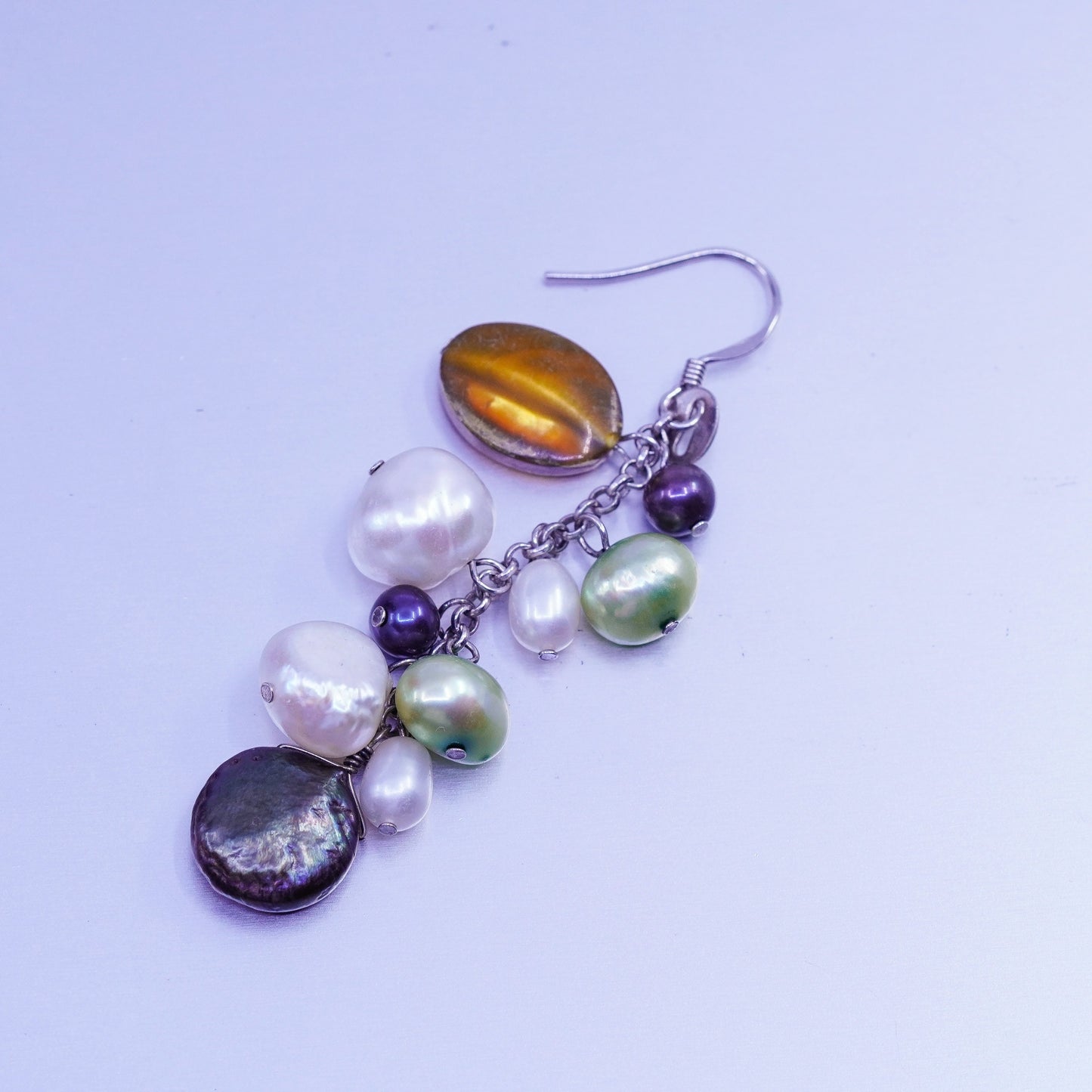 Vintage Sterling 925 silver handmade earrings with cluster freshwater pearl