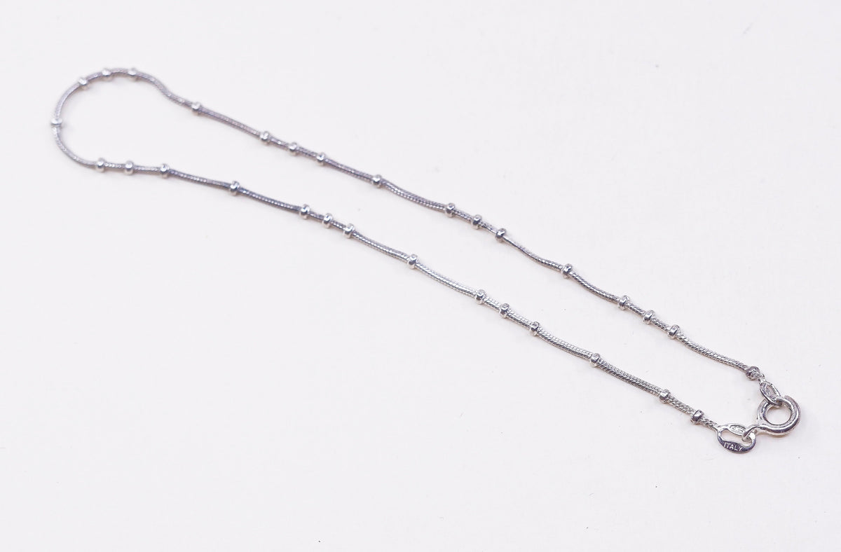 9.75”, VTG Handmade sterling silver anklet, italy 925 snake chain w/ beads
