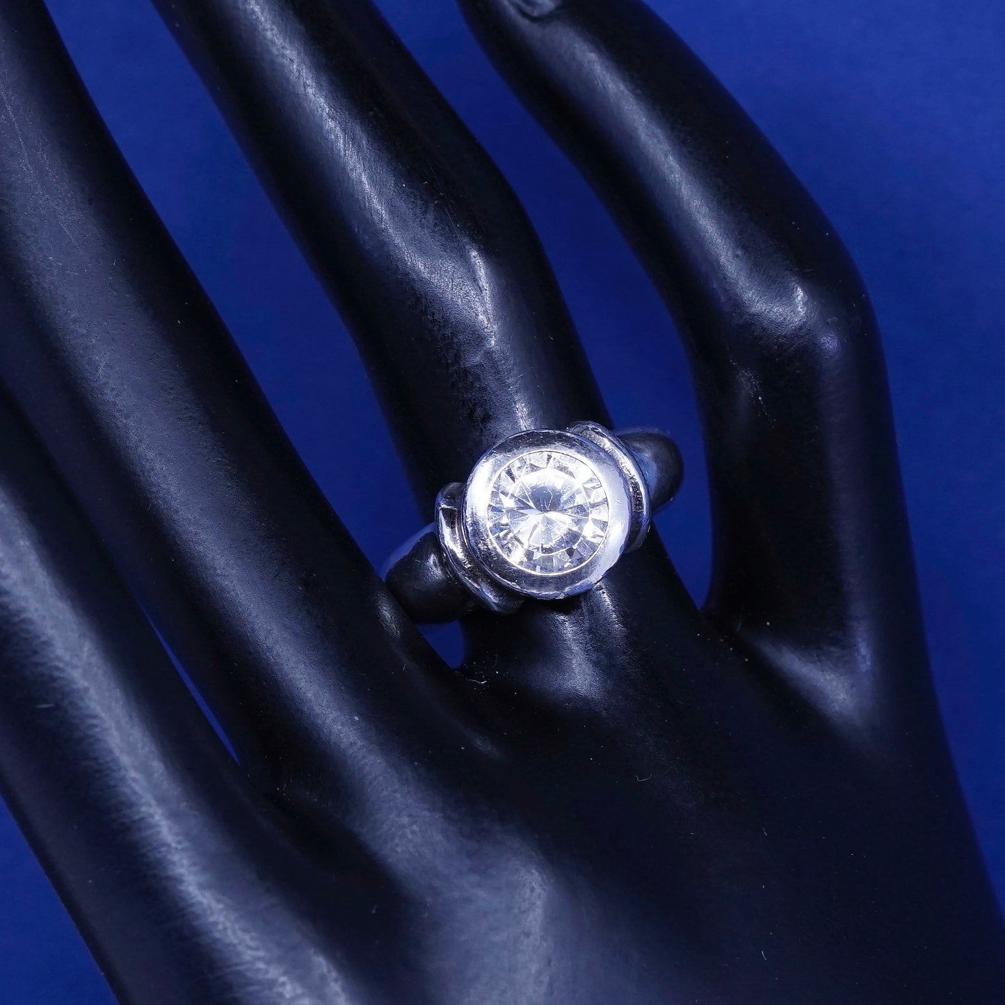 Size 6.75, vintage Sterling silver handmade ring, 925 engagement ring w/ cz