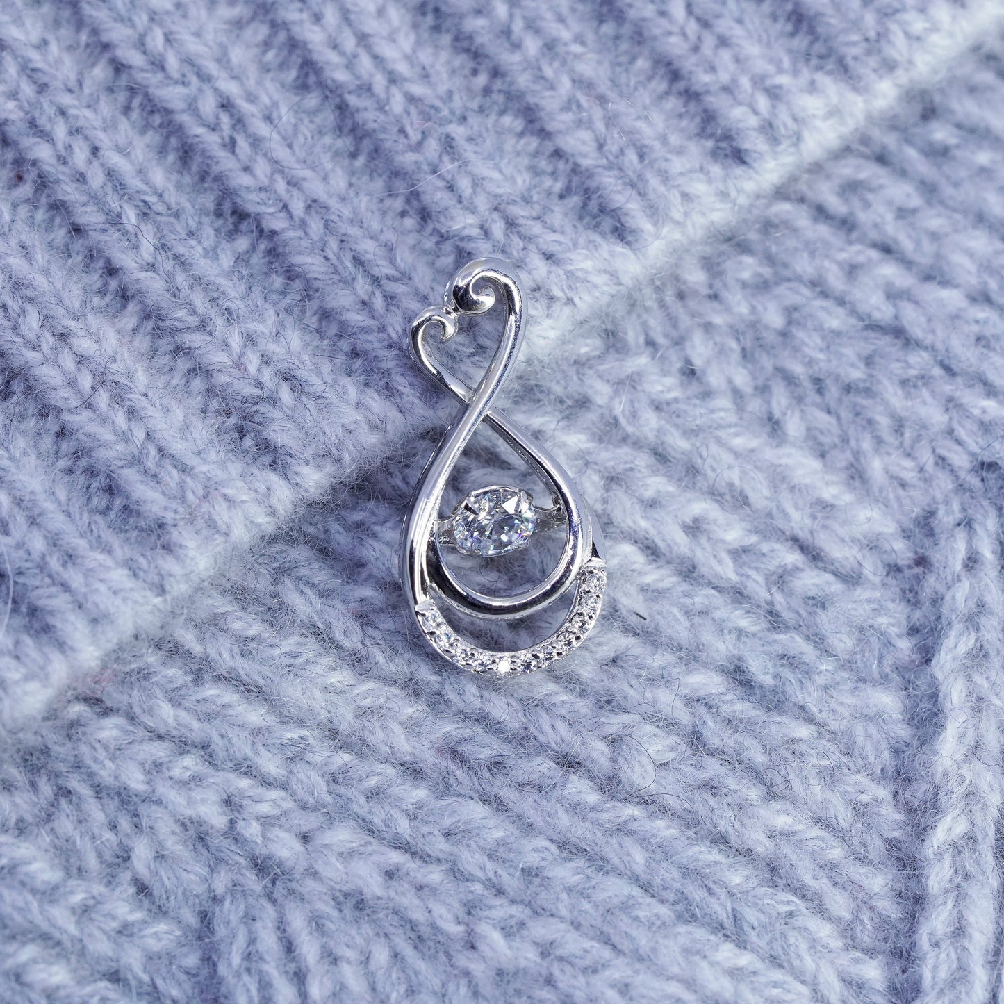 Vintage sterling 925 silver heart pendant with dancing charm Cz