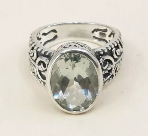 Sz 10, Vtg Sterling Silver Handmade Ring, 925 Silver Band W Blue topaz inlay