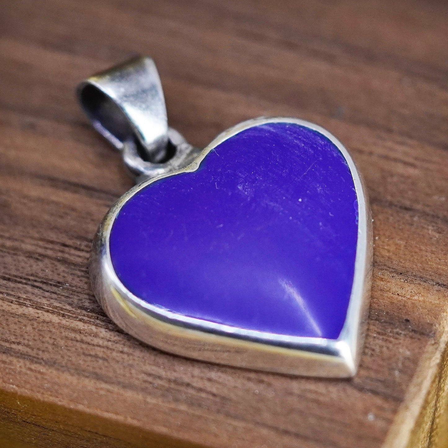 Vintage Sterling 925 silver handmade pendant with heart blue onyx