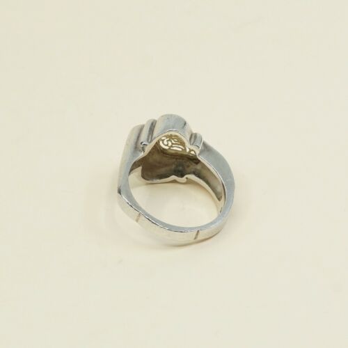 Size 6.5, Vtg Two Tone Sterling Silver Handmade Ring, 925 Band W/ 18K Filigree