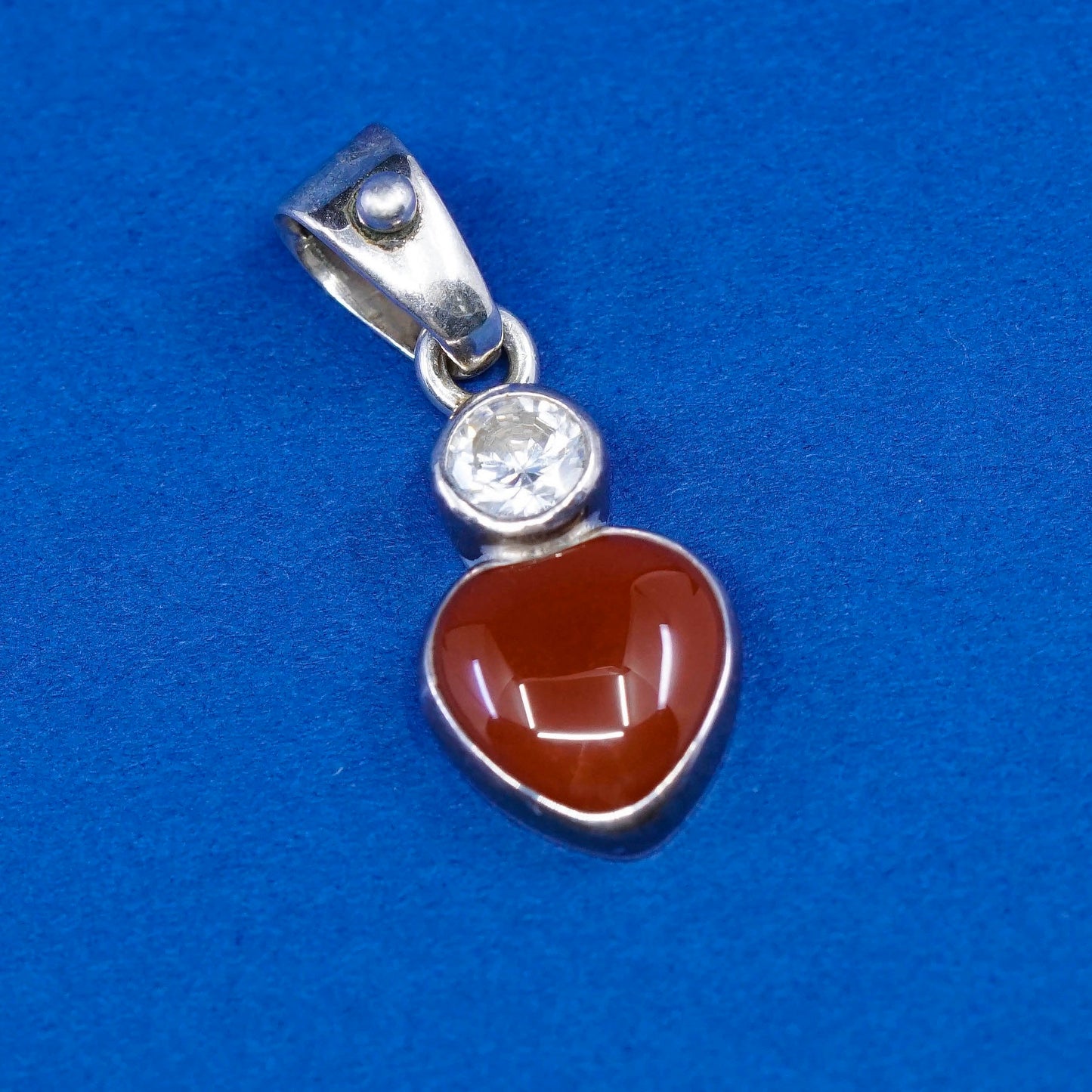 Vintage sterling silver handmade pendant, 925 charm w/ carnelian N Cz
