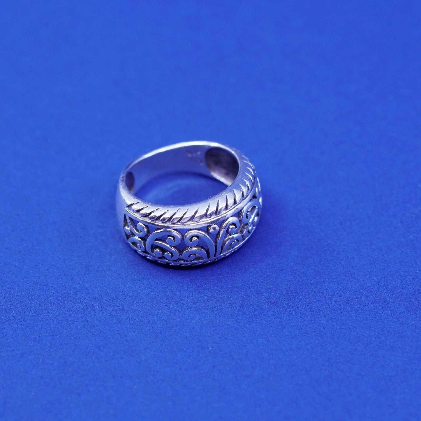 Size 6.5, vintage Sterling silver handmade ring, 925 Filigree swirl band