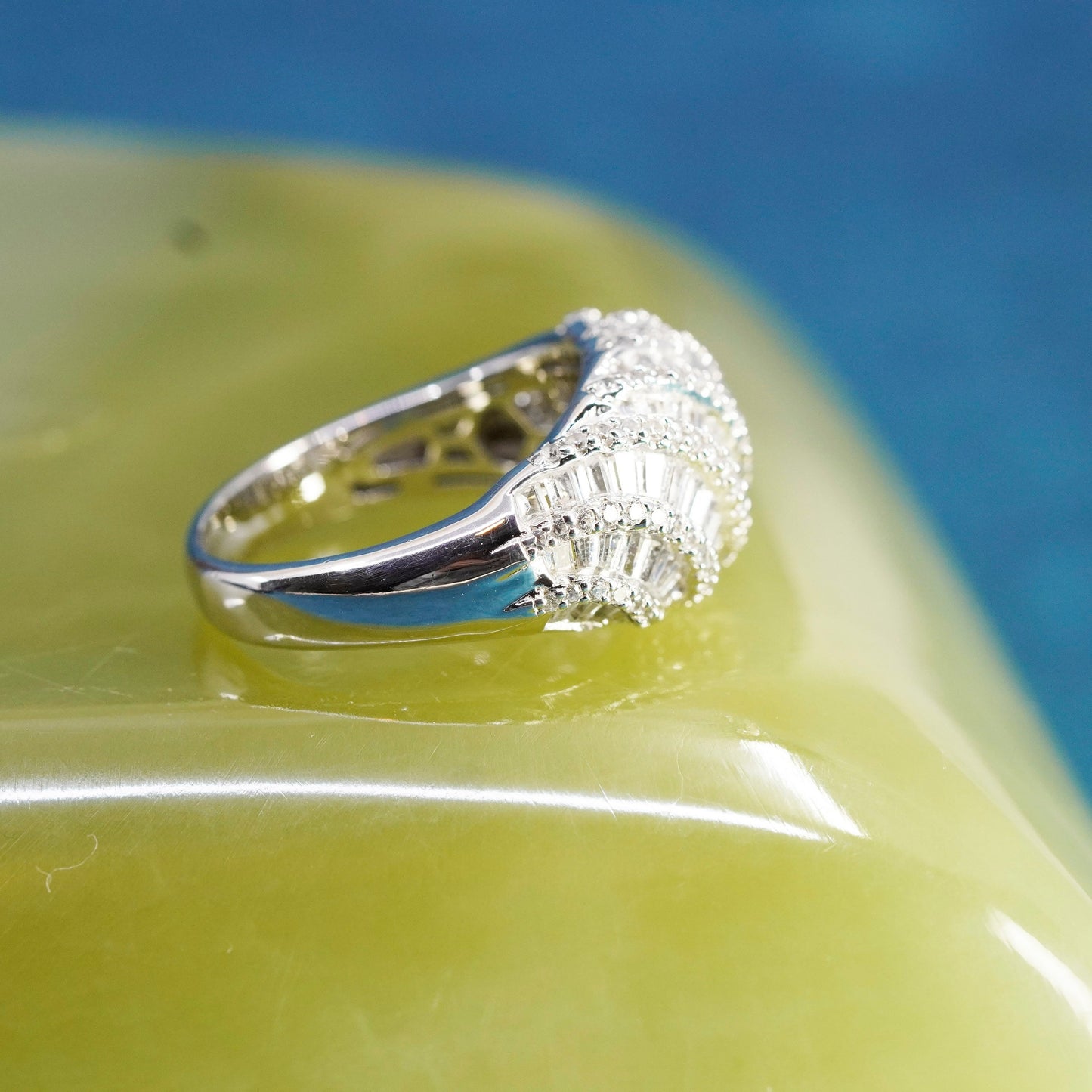 Size 9.25, Sterling 925 silver ring with cluster crystal, anniversary ring