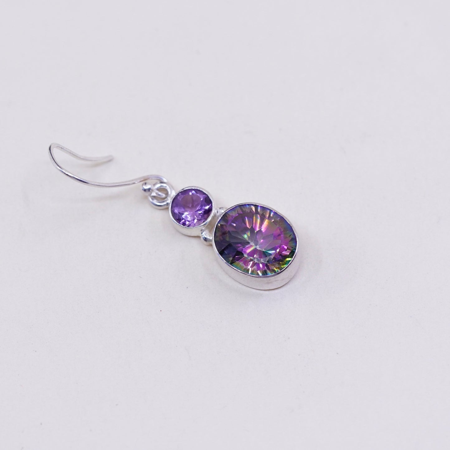 Vintage sterling 925 silver handmade earrings with rainbow topaz drops