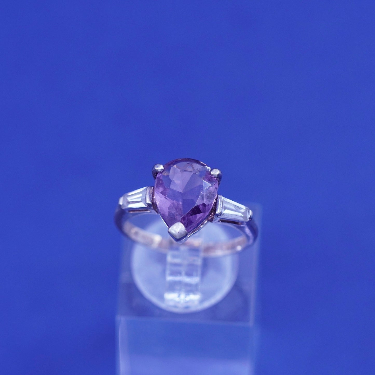 Size 7, vintage Sterling silver handmade ring, 925 band with teardrop amethyst