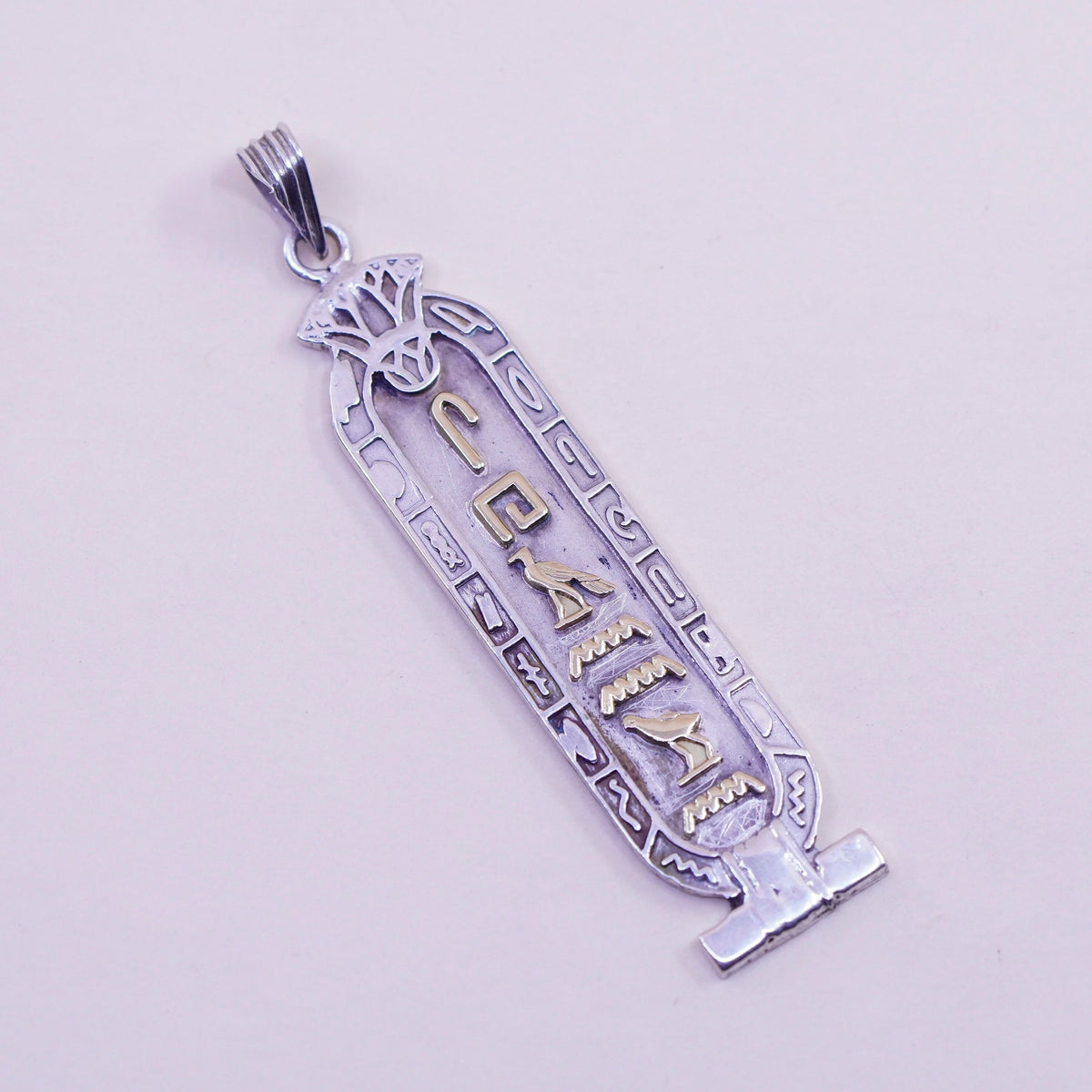 Vintage two tone Sterling silver handmade pendant, Egyptian 925 ankh pendant