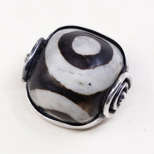 Avio Sterling Silver Handmade Earrings, Mexico Clip On W/ Black N White Tree Nut