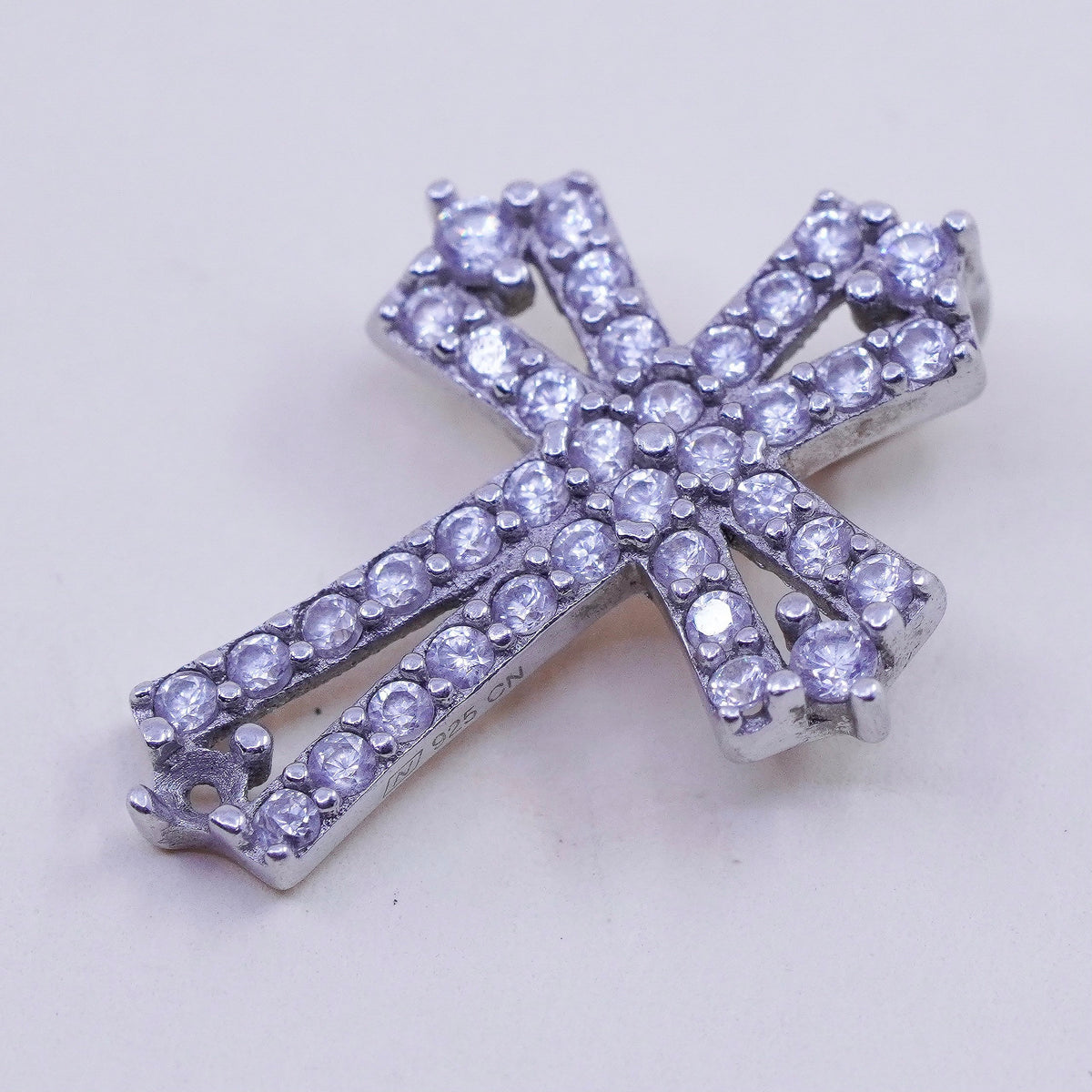 Vintage Sterling 925 silver pendant with clear cz cross