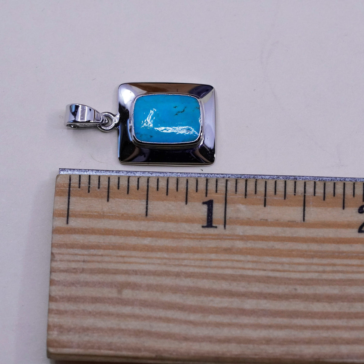 Vintage Sterling 925 silver handmade pendant with square turquoise