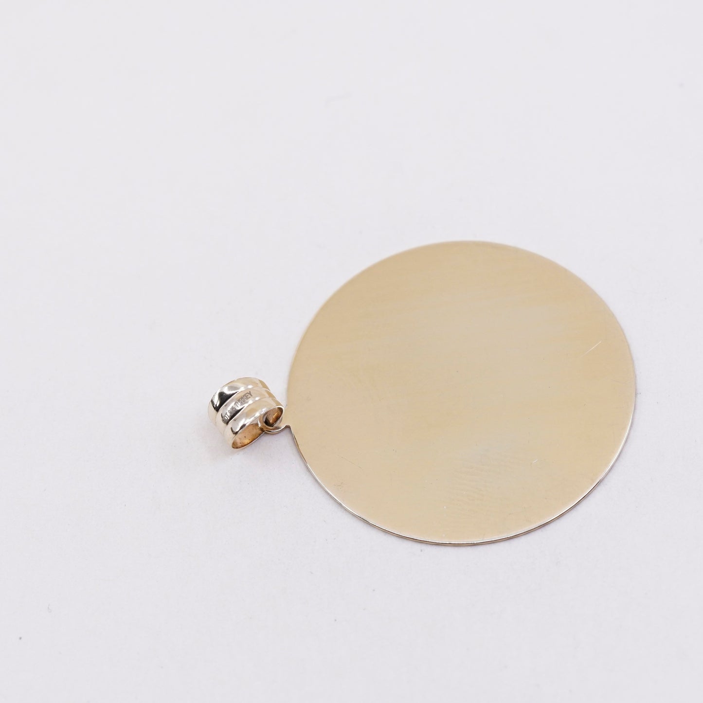 Vintage vermeil gold over sterling 925 silver handmade textured circle pendant