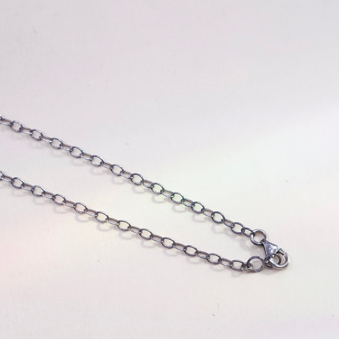 16”, vintage sterling silver handmade necklace, circle tag “lovely” pendant
