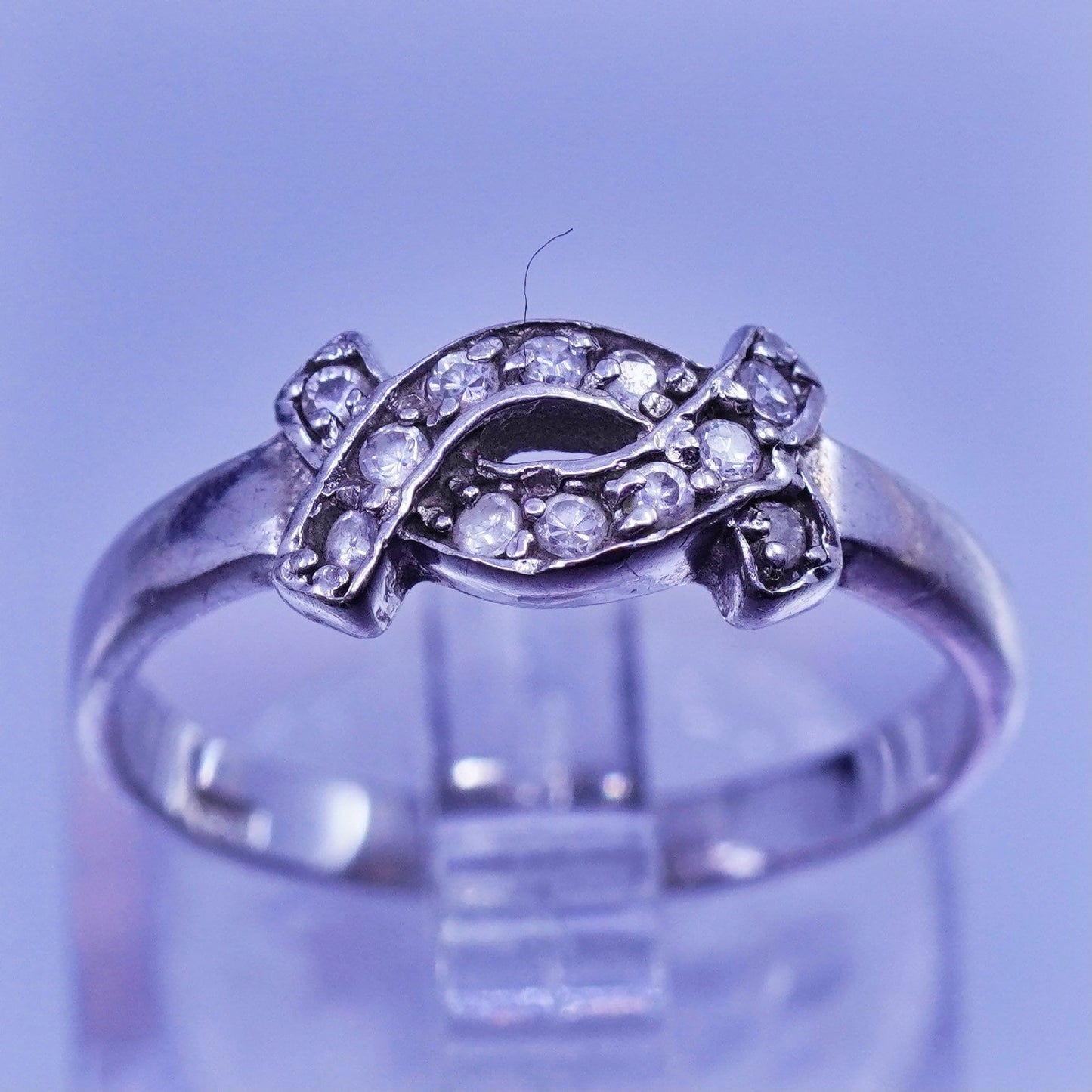 Size 7.25, vintage Sterling 925 silver handmade band ring with cluster Cz