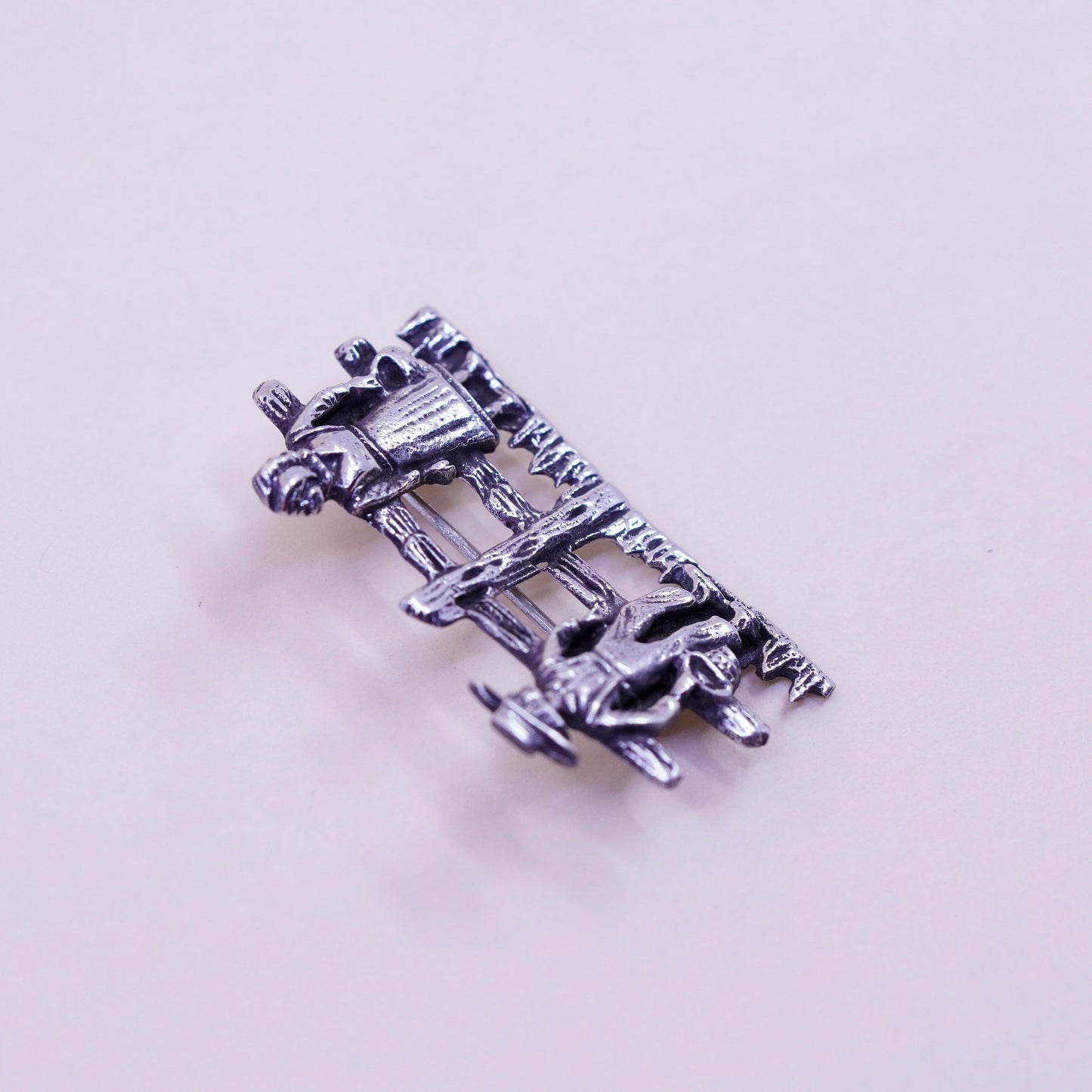 Vintage Sterling silver handmade brooch, 925 farmer pin