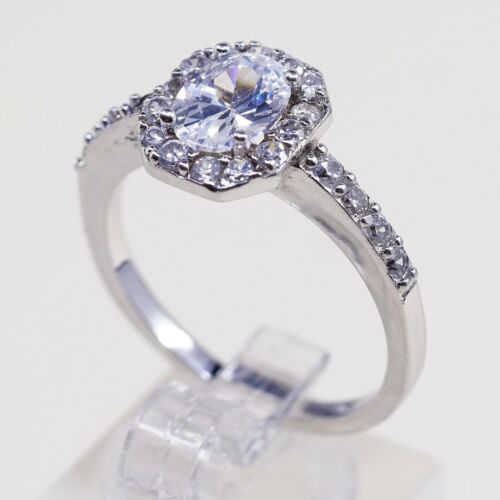 Sz 9, Vtg Sterling Silver Fashion Ring, 925 Silver Engagement Ring W/ Cz