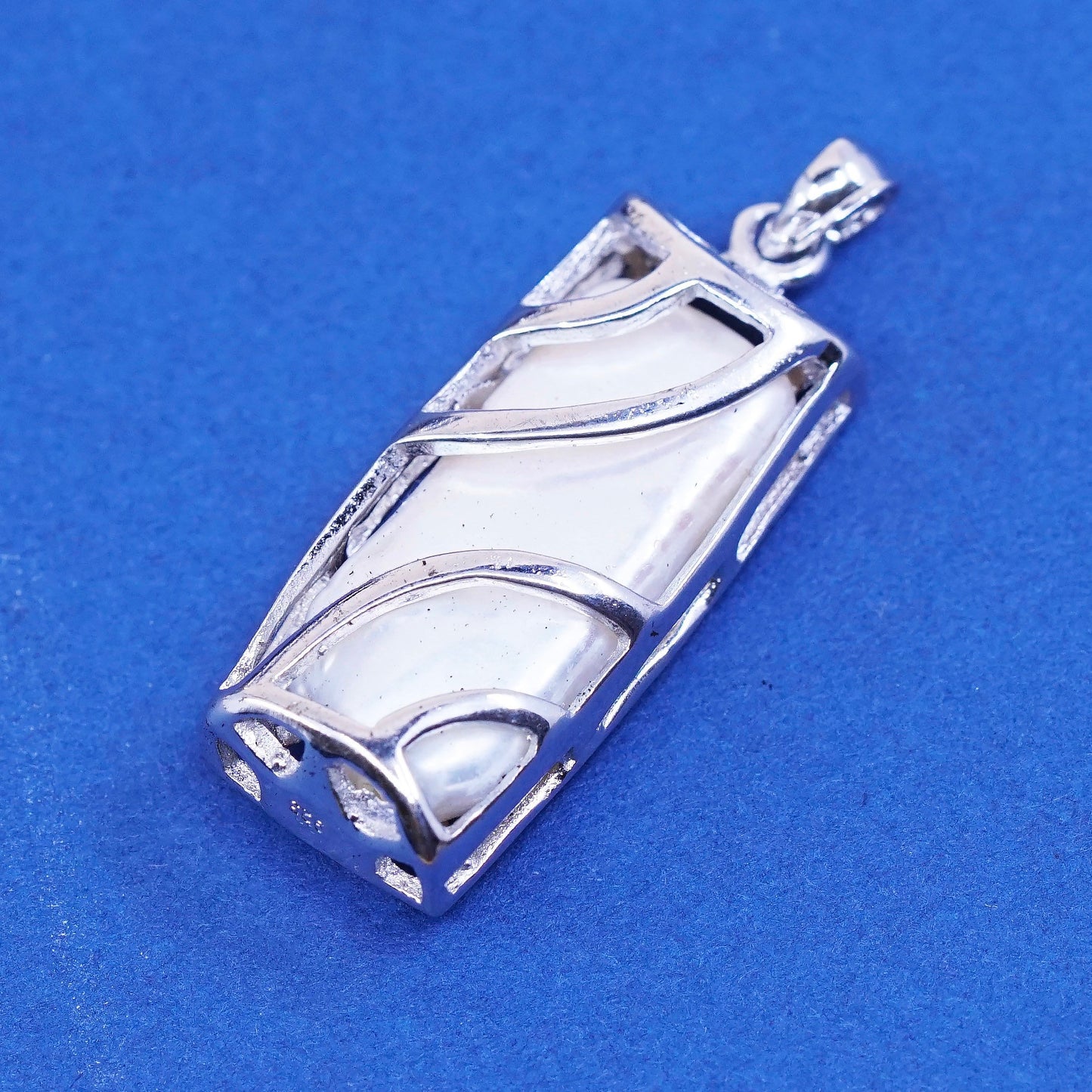 Vintage Sterling silver handmade, 925 pendant with long pearl