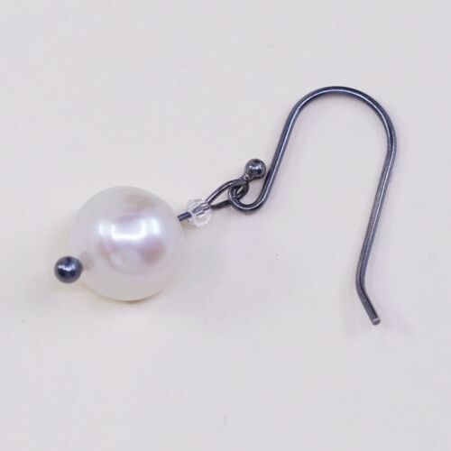 Vtg STERLING 925 SILVER Handmade earrings with pearl dangles, Silver Tested