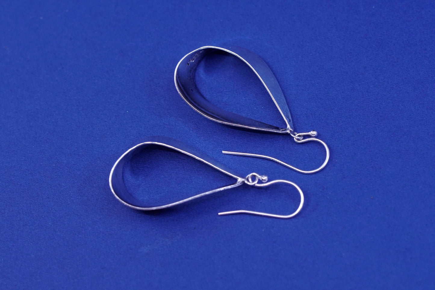 Sterling silver Handmade earrings, 925 folded teardrop Dangles