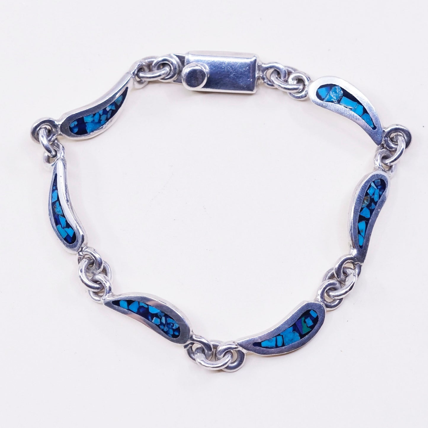 7.75”, mexico hecho en Sterling silver bracelet, 925 teardrop link w/ turquoise