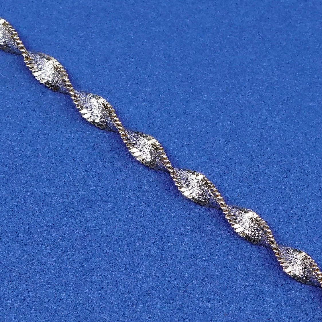 7", 4mm, gold Sterling silver handmade bracelet, 925 twisted herringbone chain