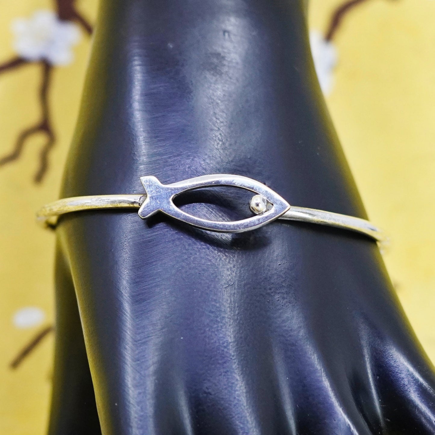 7.25”, vintage Sterling 925 Silver handmade Bangle, 925 fish hinged bangle