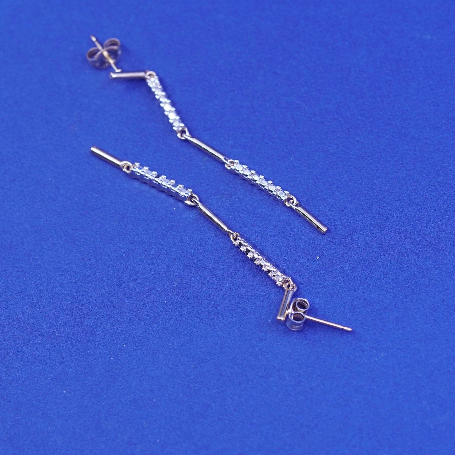 Vintage vermeil gold filled Sterling 935 silver handmade long earrings diamonds
