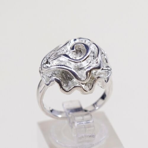 Sz 7, Vtg carolyn pollack Sterling 925 Silver Handmade Rose Bud Flower Band Ring