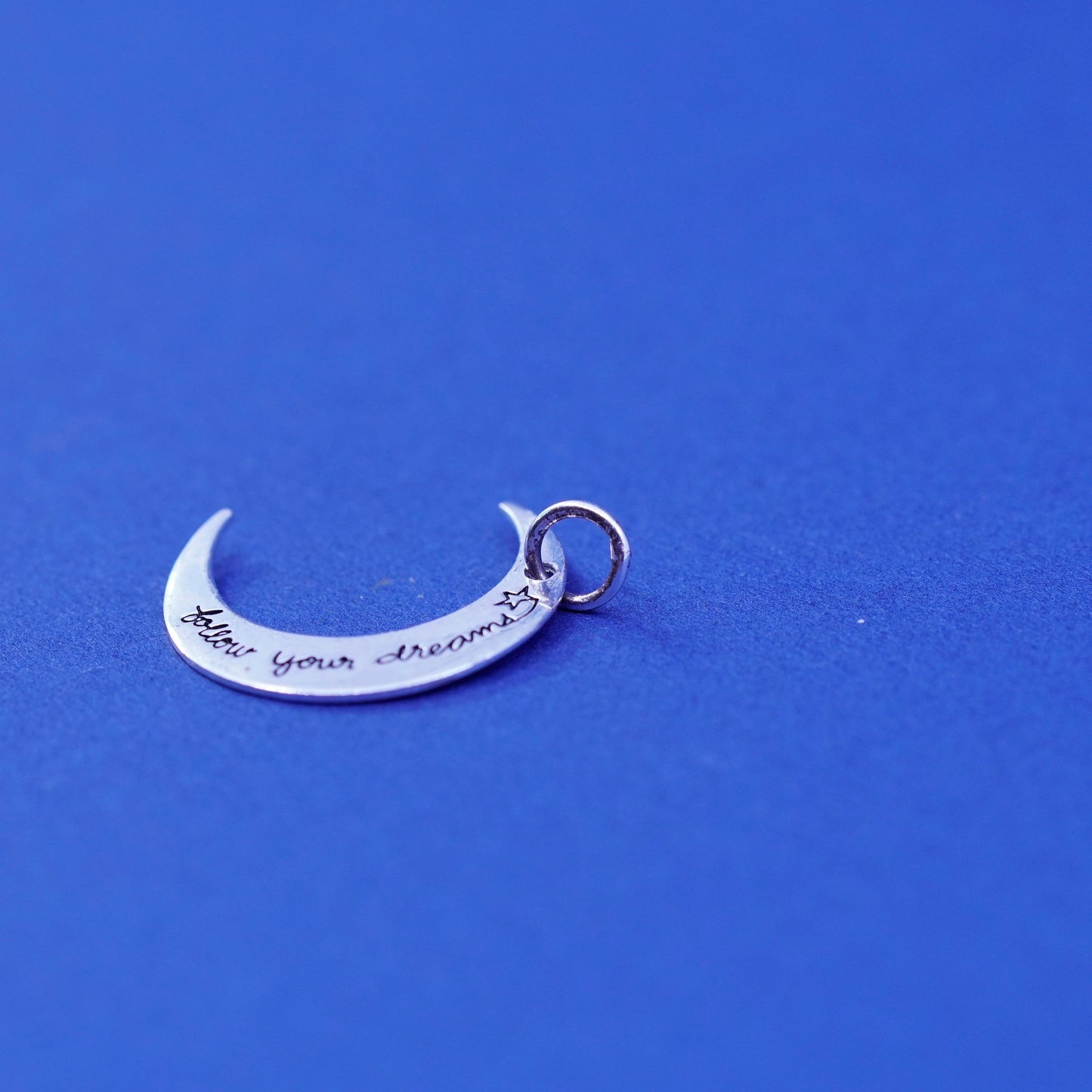 sterling silver handmade pendant, 925 moon charm engraves “follow your dream