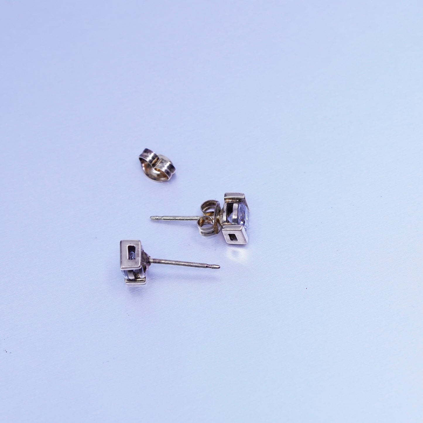 Vintage vermeil gold filled Sterling 925 silver earrings, studs with Cz inlay