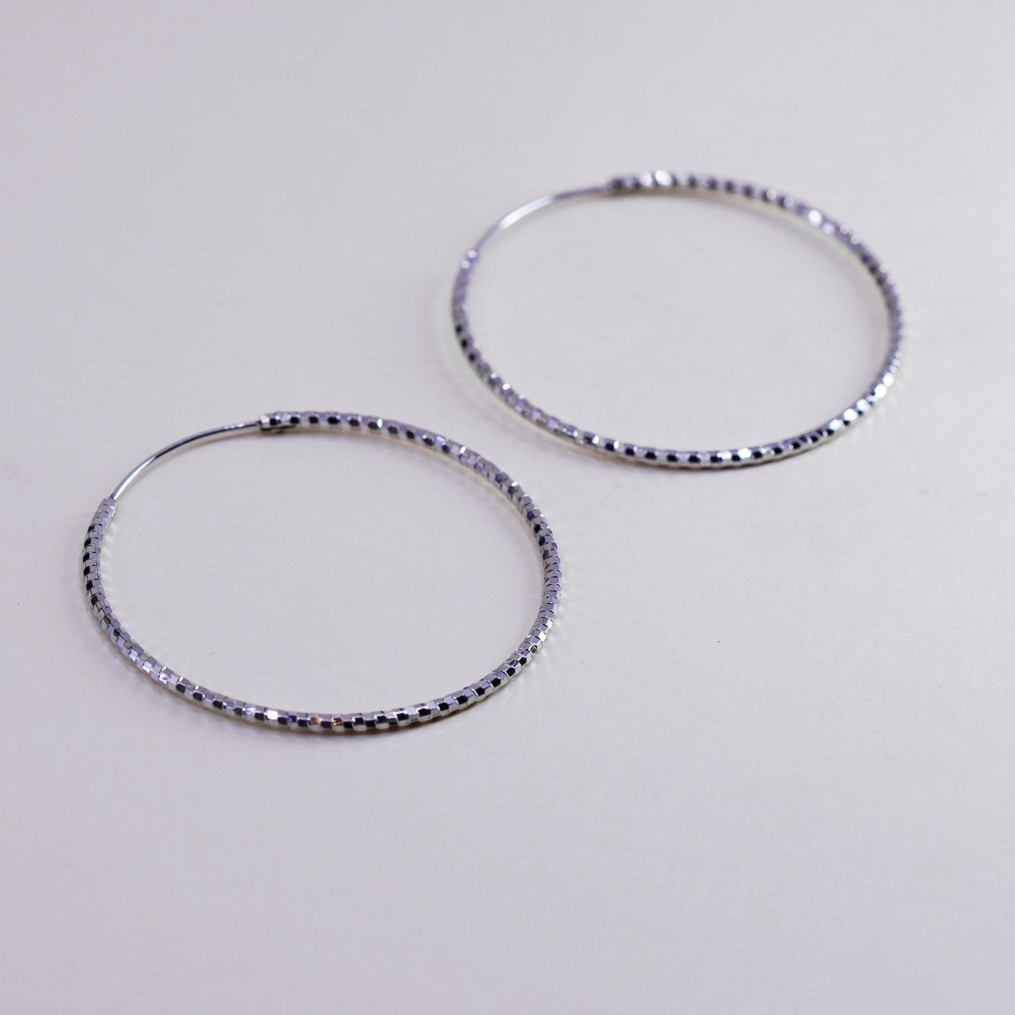 1.75”, vtg sterling silver loop earrings, textured minimalist primitive hoops